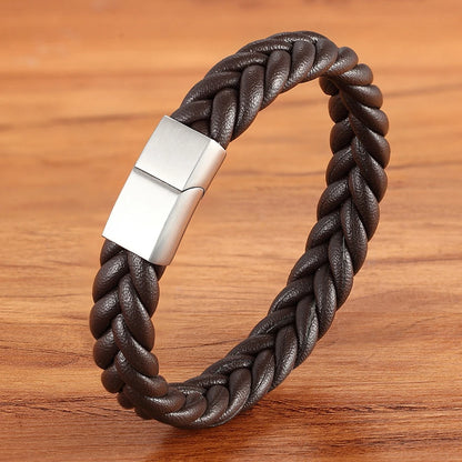Braided Leather Cuff Bracelet for Men