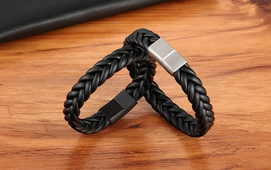 Braided Leather Cuff Bracelet for Men