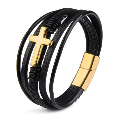 Men's Cross Leather Wrap Bracelet
