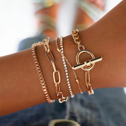 Gold Curb Chain Bracelets Set