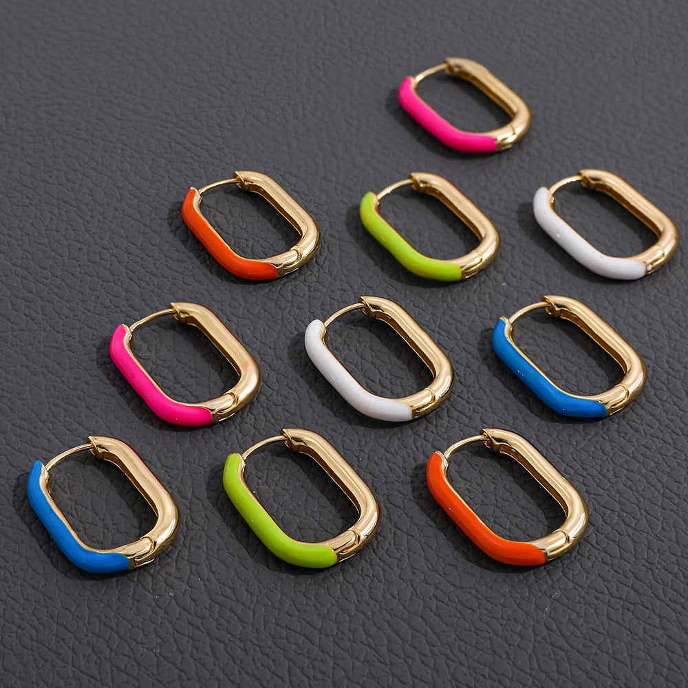 Neon Enamel Geometric Huggie Hoop Earrings