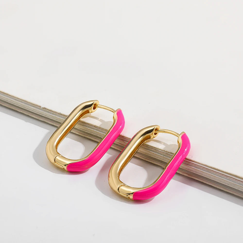 Neon Enamel Geometric Huggie Hoop Earrings
