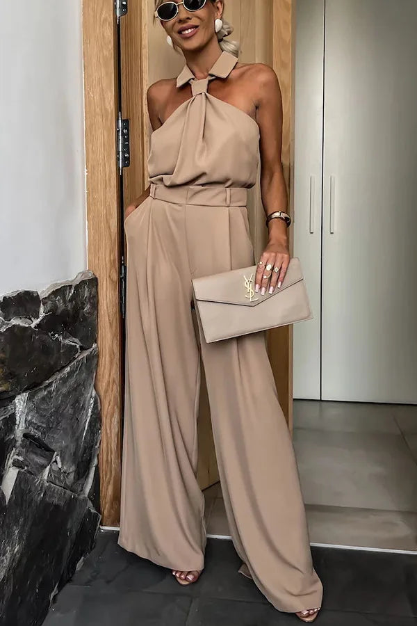 Elegant Halter Neck Jumpsuit | Prolyf Styles 02 Rose Red / L