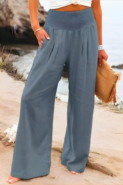 Elastic High Waist Linen Pants