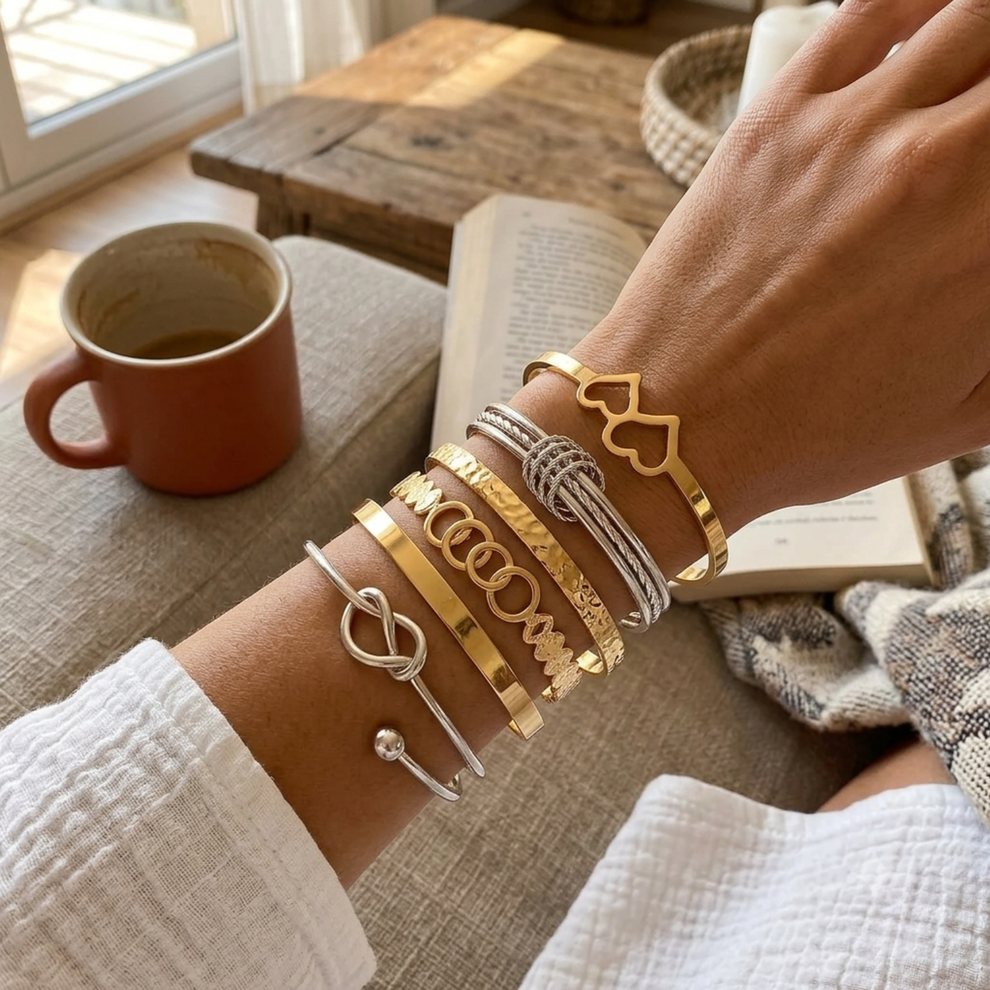 Modern Geometric Stackable Bangle Bracelet Set