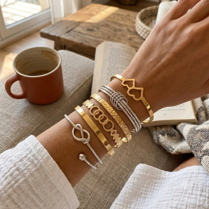 Modern Geometric Stackable Bangle Bracelet Set