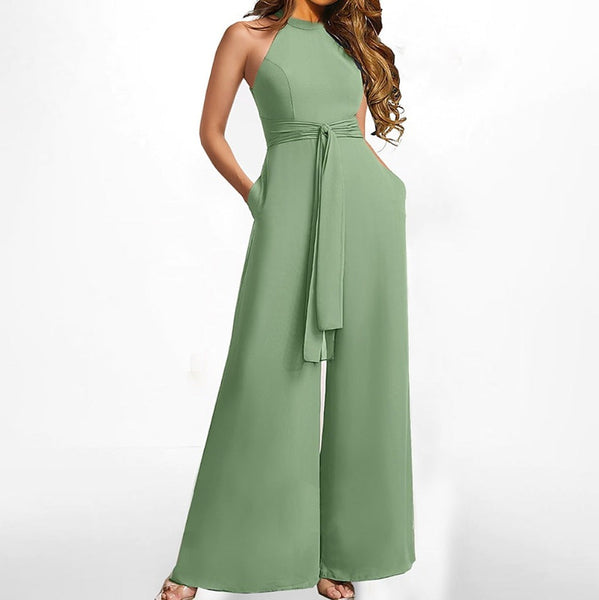 KNOTTED WAIST PLEATED JUMPSUIT - Sea green