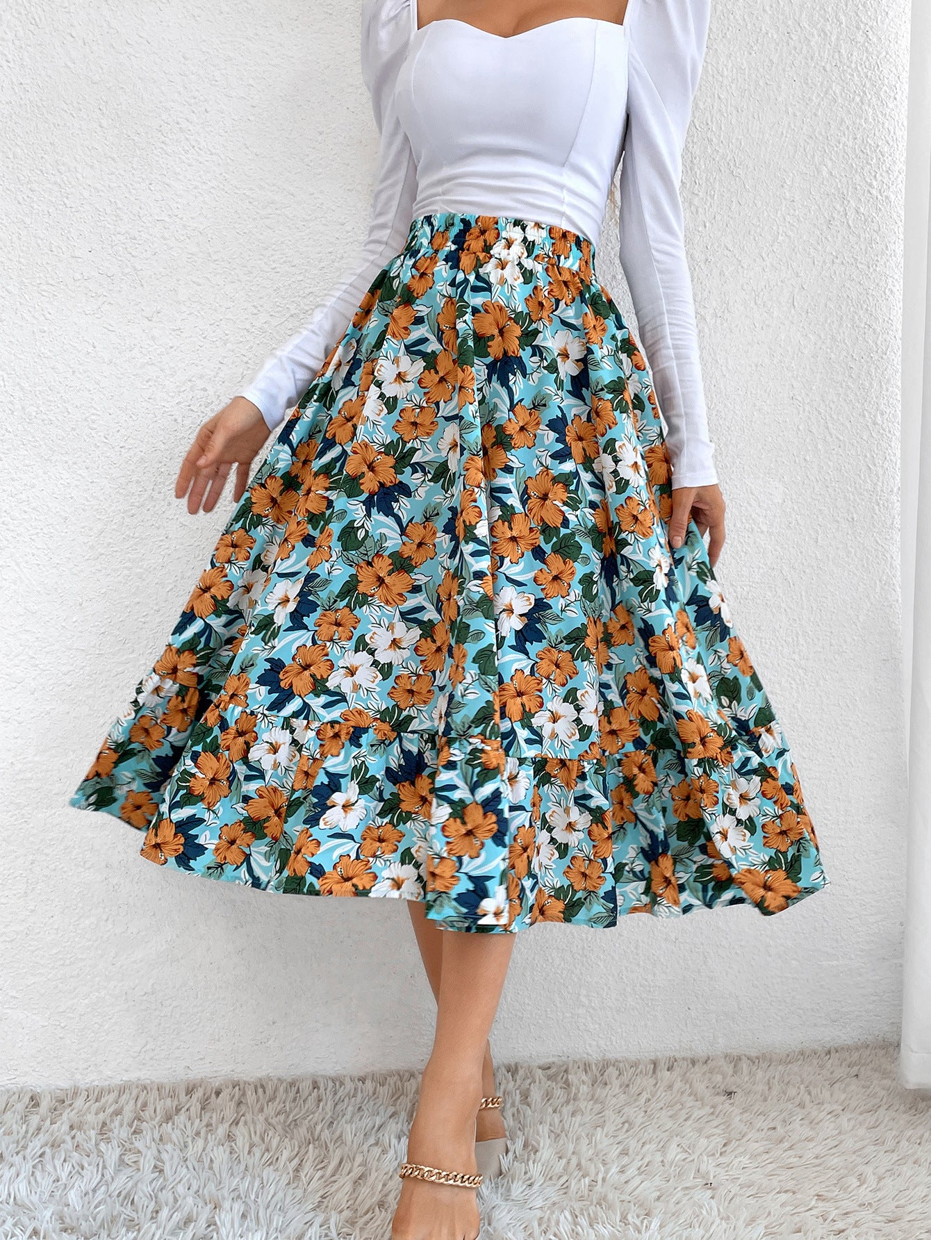 Chic Floral Printed Midi Skirts