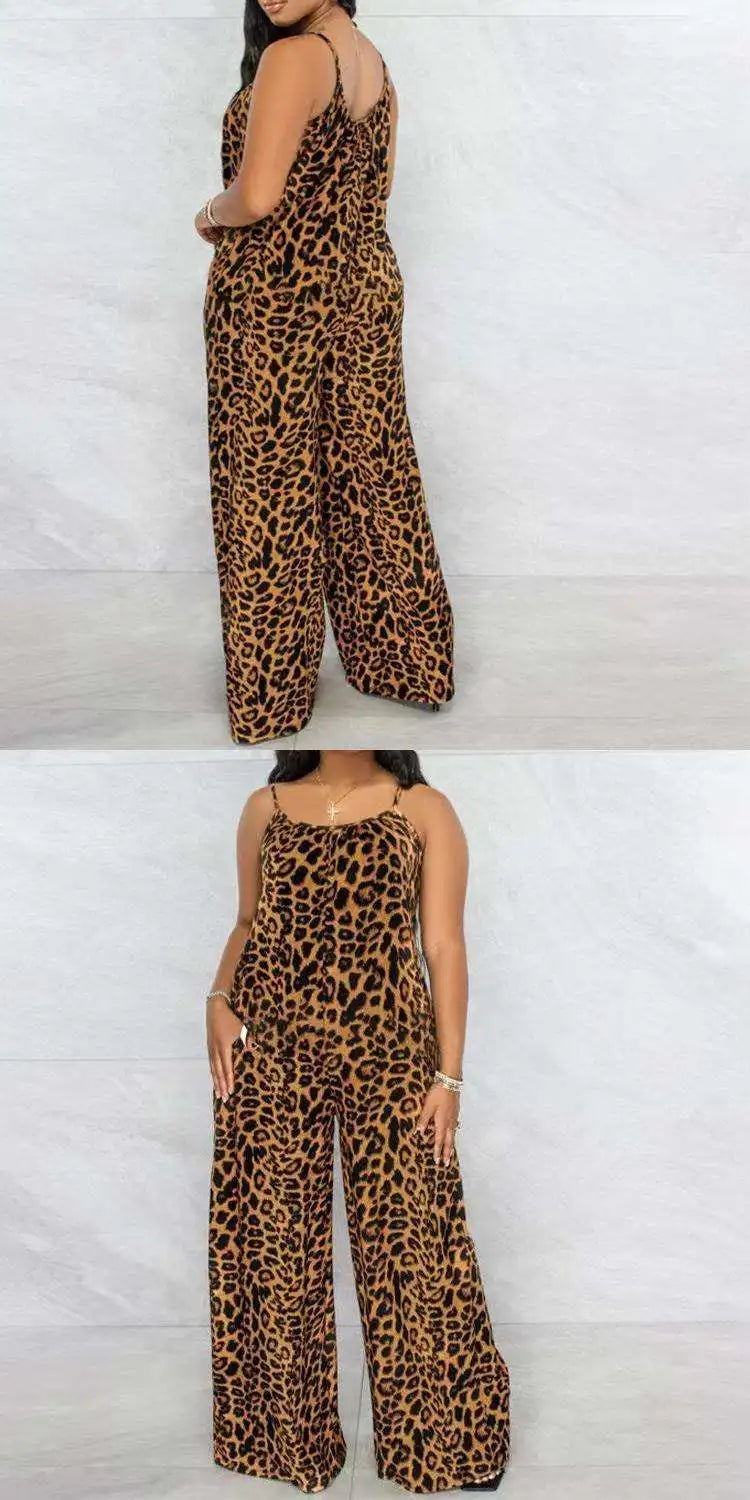 Leopard Print Spaghetti Strap Jumpsuit