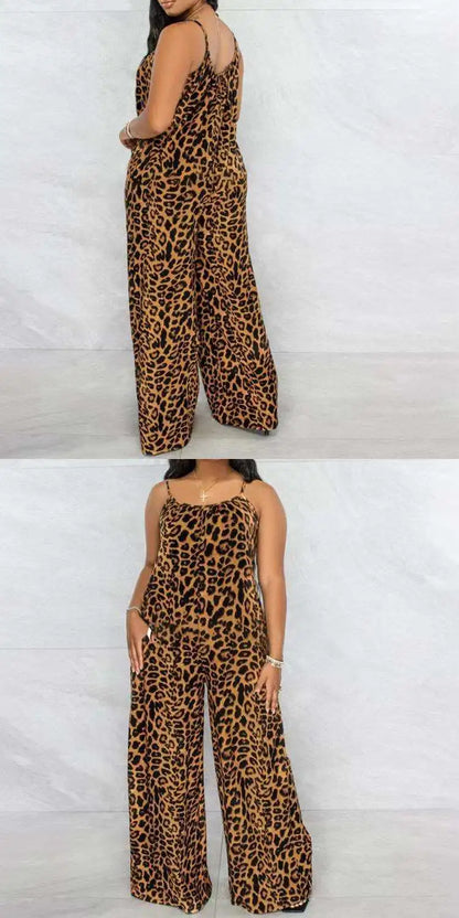 Leopard Print Spaghetti Strap Jumpsuit