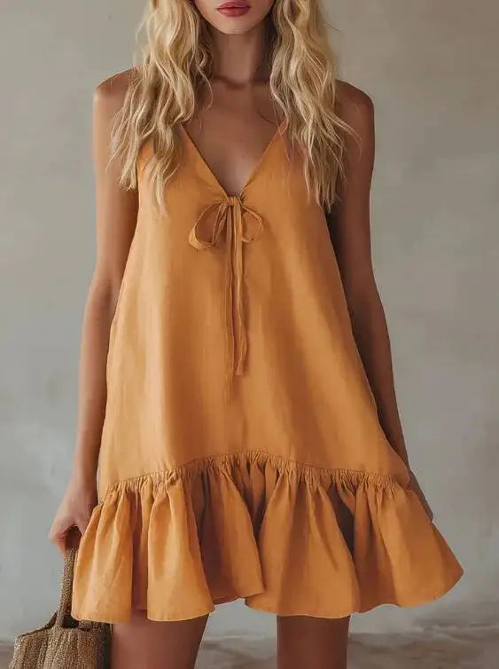 Sunset Tie-Front Ruffle Mini Dress