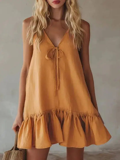 Sunset Tie-Front Ruffle Mini Dress