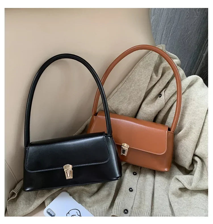 Minimalist Leather Baguette Shoulder Bag