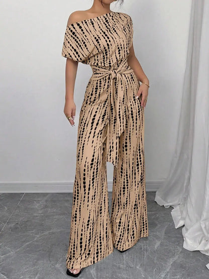 Slanted Shoulder Wide Leg Jumpsuit