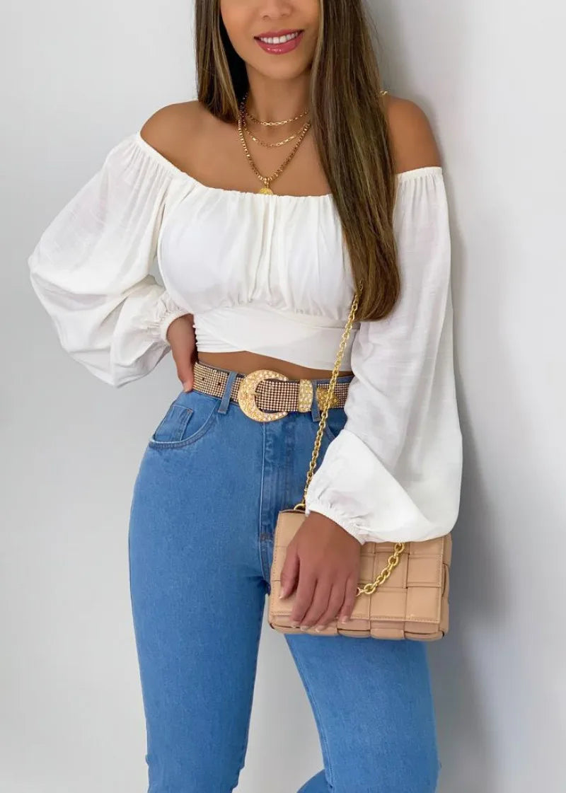 Women's Navel-Cut Puff Sleeve Top