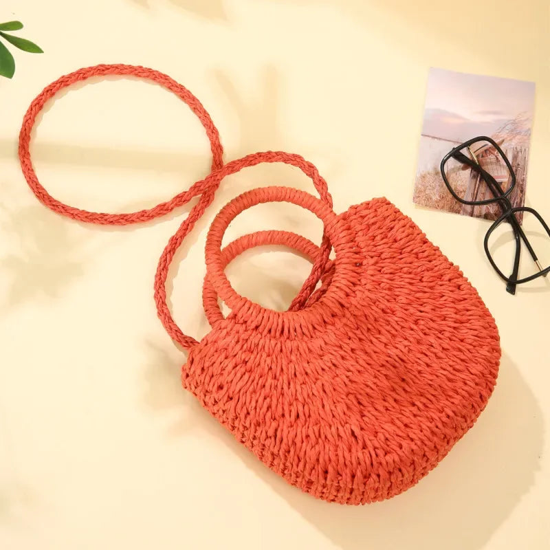 Trendy Handwoven Straw Half-Moon Bag