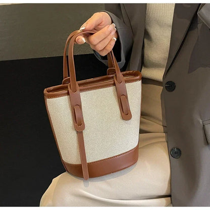 Two-Tone Canvas Bucket Bag