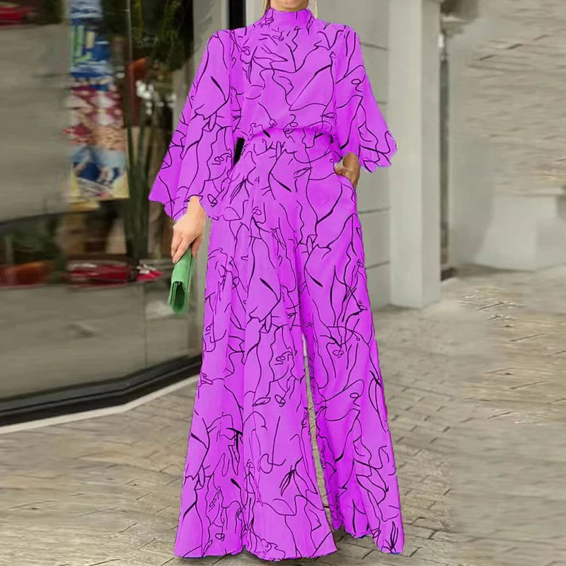 Abstract Print Long Sleeve Jumpsuit