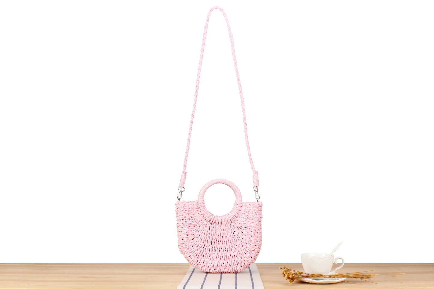 Handwoven Straw Half-Moon Bag