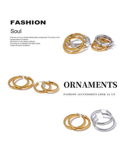 Gold and silver hoop earrings on a white background with text about fashion accessories.