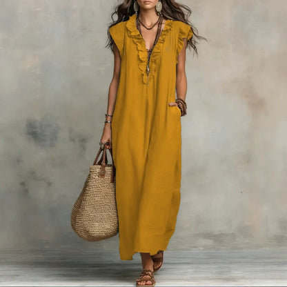 Amara Ruffle V-Neck Maxi Dress