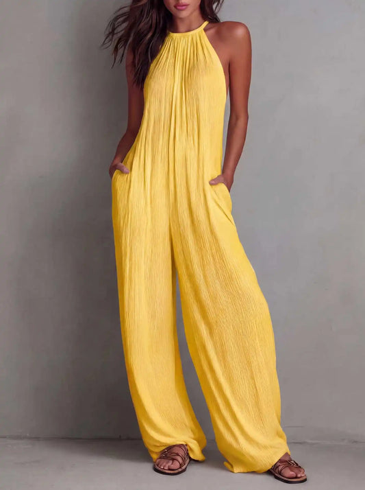 Sundrenched Pleated Halter Jumpsuit