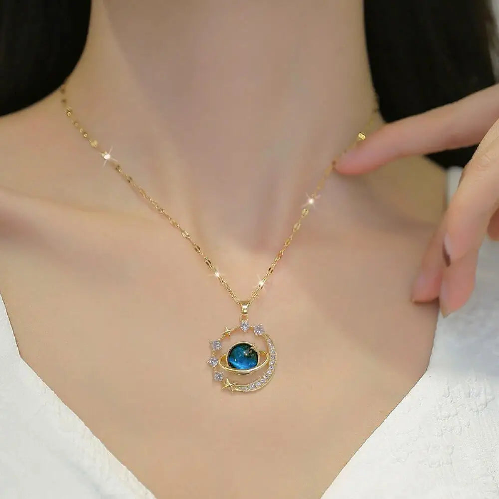 Celestial Zircon Moon Necklace