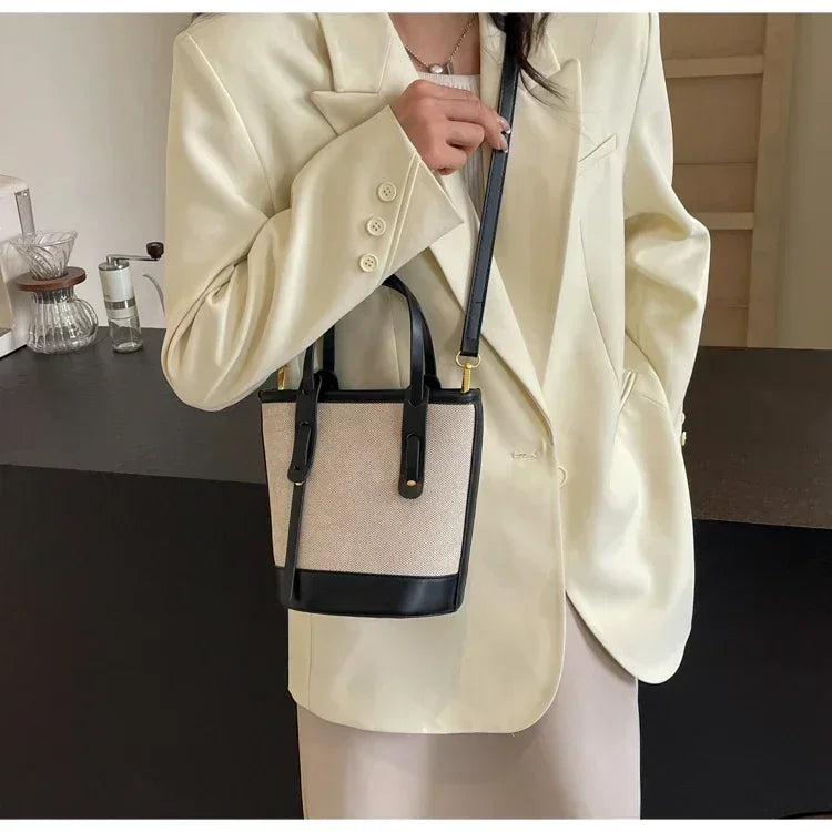 Two-Tone Canvas Bucket Bag