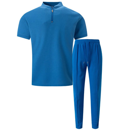 Men's Waffle Knit Polo and Trousers Set