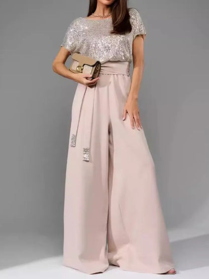 Glittering Sequin Tie Waist Jumpsuit
