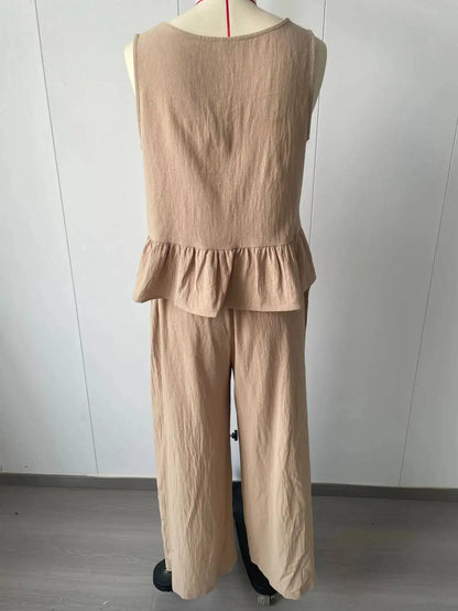 Women's Boho Linen Wide Leg Pant Set