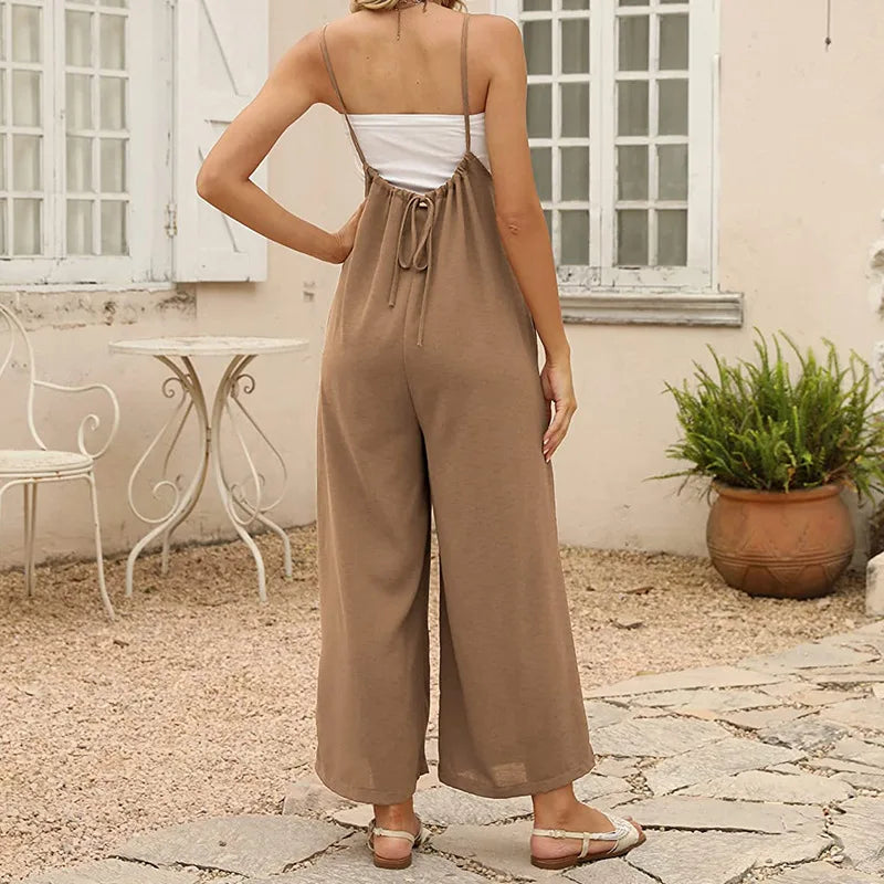 Elegant High Waist Suspender Jumpsuit