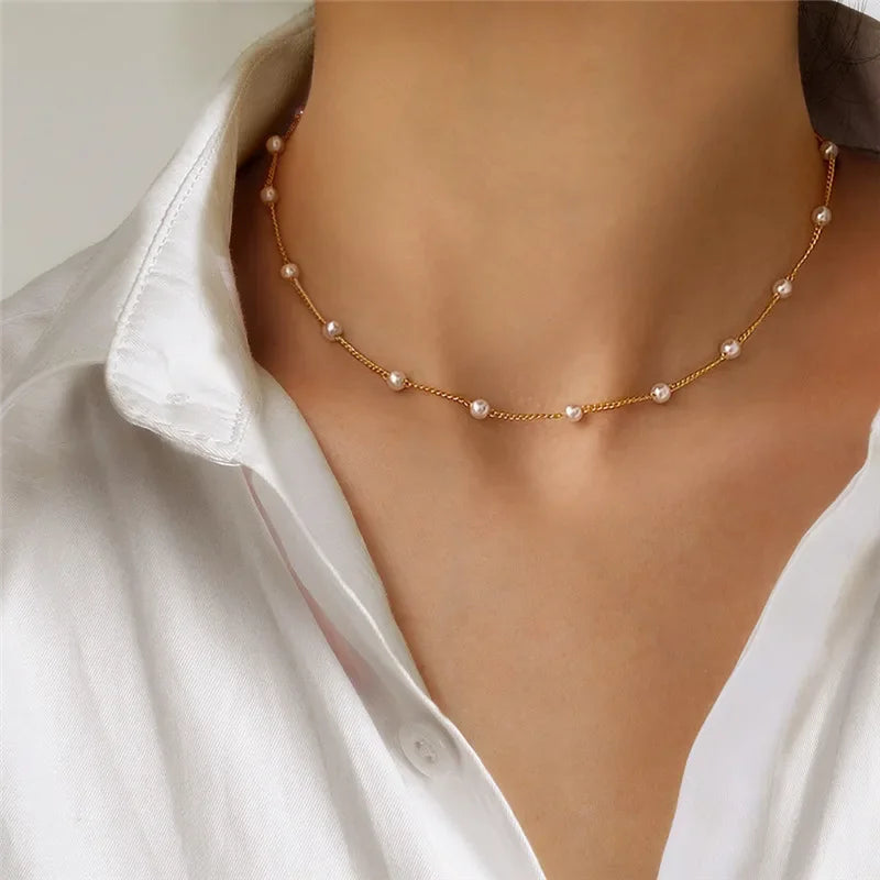 Elegant Beaded Pearl Necklace Women