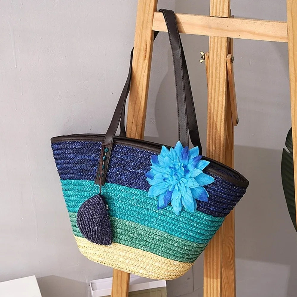 Sun-Drenched Striped Handwoven Straw Tote