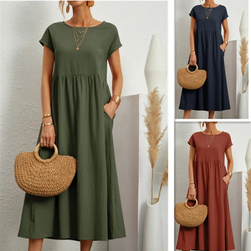 Elegant Summer Linen Dress Picture Color 3 / XL Elegant Summer Linen Dress Picture Color 3 / XL