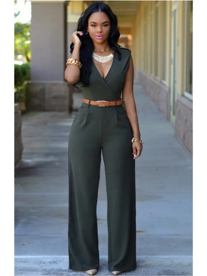 Sleeveless Belted Wide Leg Jumpsuit