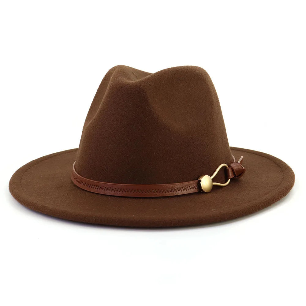 Belt Buckle Wide Brim Fedora Hat