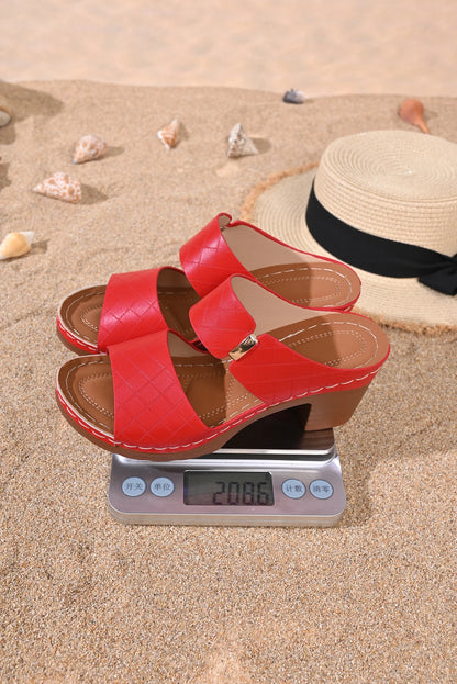 Quilted Strap Block Heel Slide Sandals