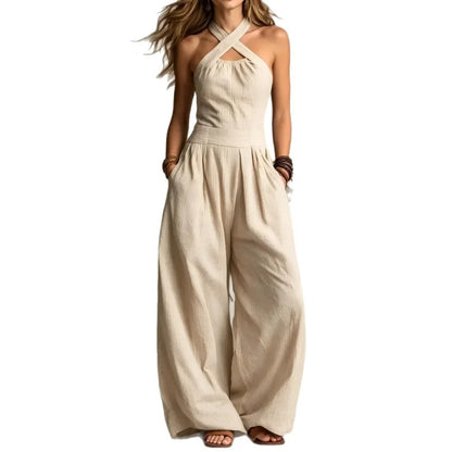 Halter Cross-Neck Wide Leg Jumpsuit