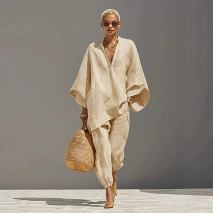 Dynamic Silhouette Linen-Blend Matching Set