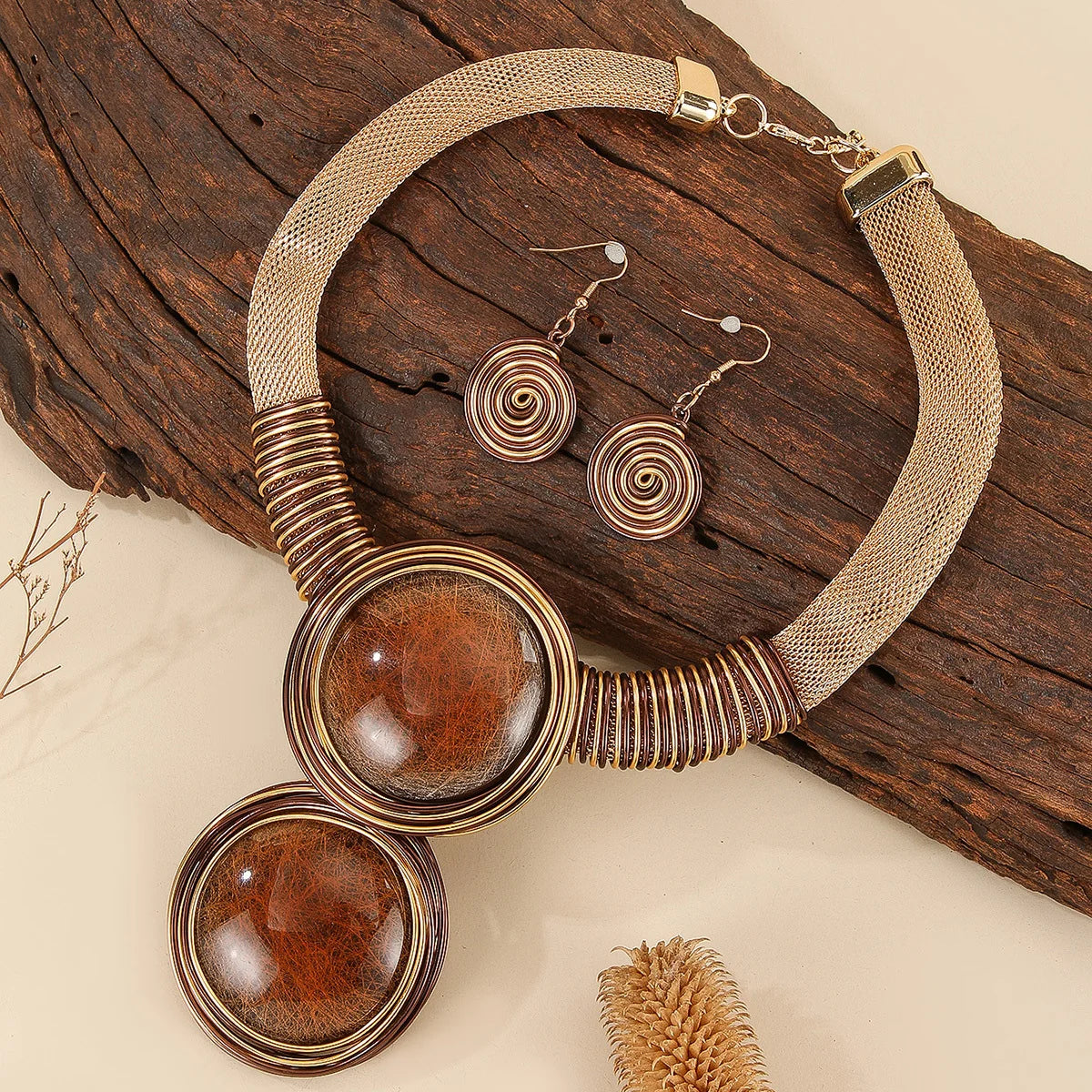 Bold Resin Wire-Woven Statement Necklace Set