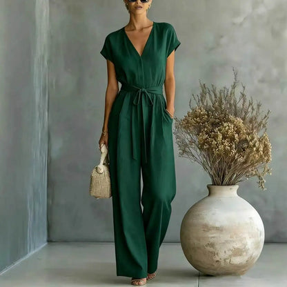Women's High-Waist Wide-Leg Linen Jumpsuit