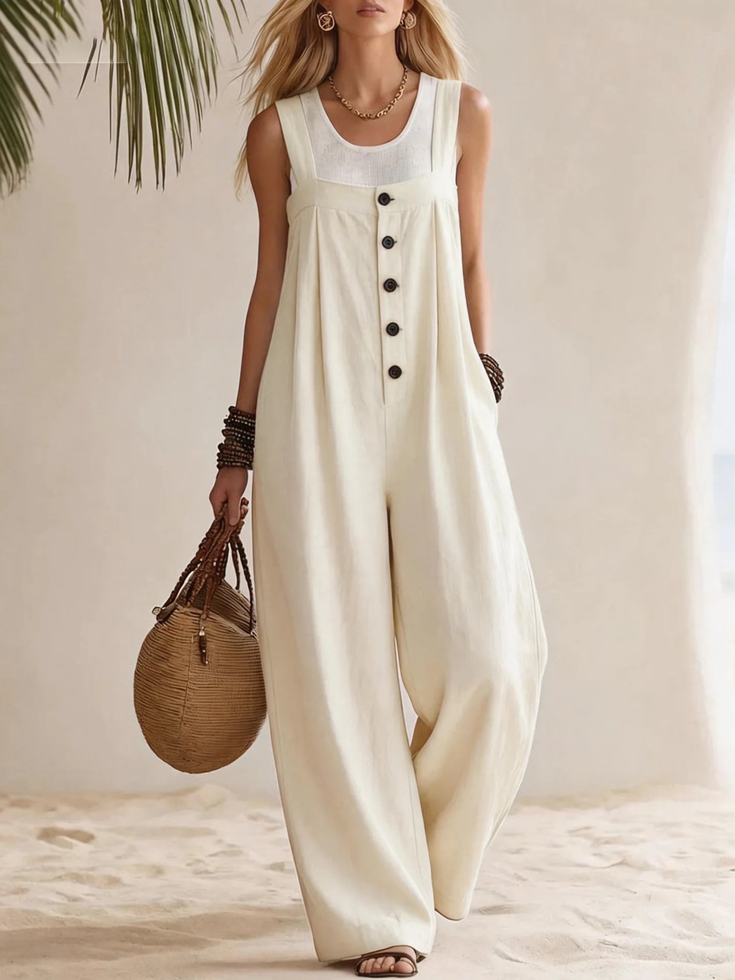 Sundrift Wide-Leg Button Overalls
