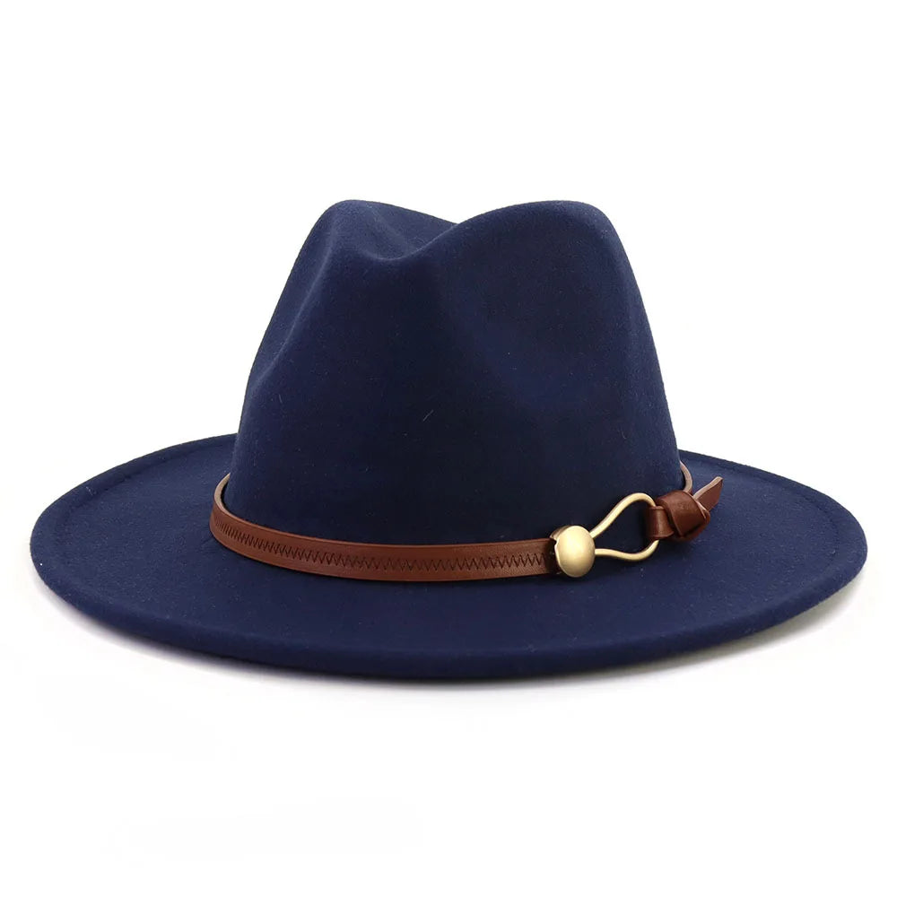 Belt Buckle Wide Brim Fedora Hat