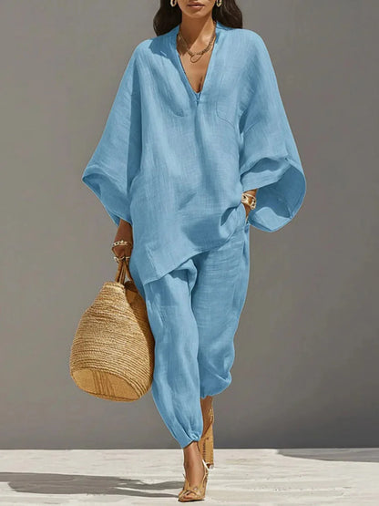 Dynamic Silhouette Linen-Blend Matching Set