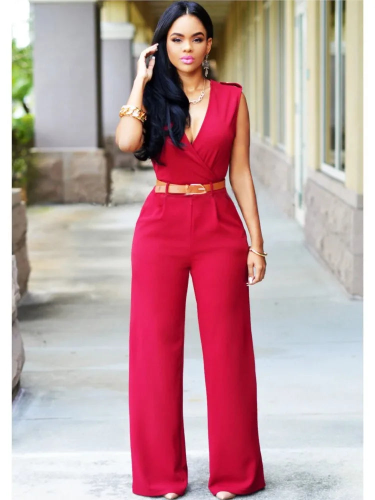 Sleeveless Belted Wide Leg Jumpsuit