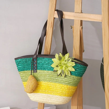 Sun-Drenched Striped Handwoven Straw Tote