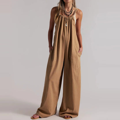 Wide-Leg Denim Overall Jumpsuit