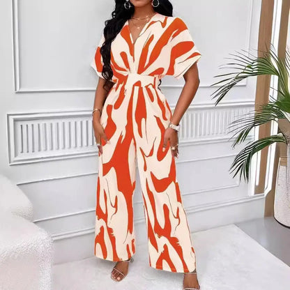 Elegant Printed Batwing Sleeve Jumpsuit