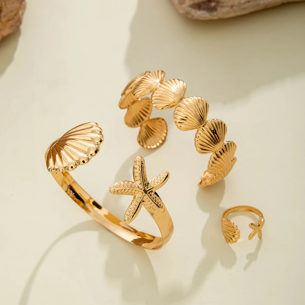 Sculptural Gold Open Cuff & Matching Ring Set